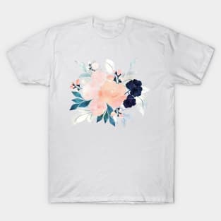 Elegant Blue Pink Mint Flowers Watercolor Floral T-Shirt